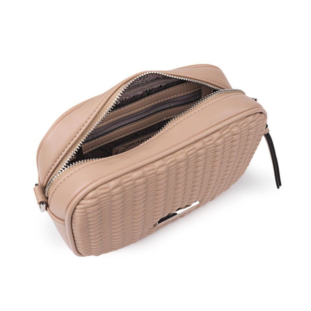 Bolso bandolera de mujer drapeado de Cimarron beige interior