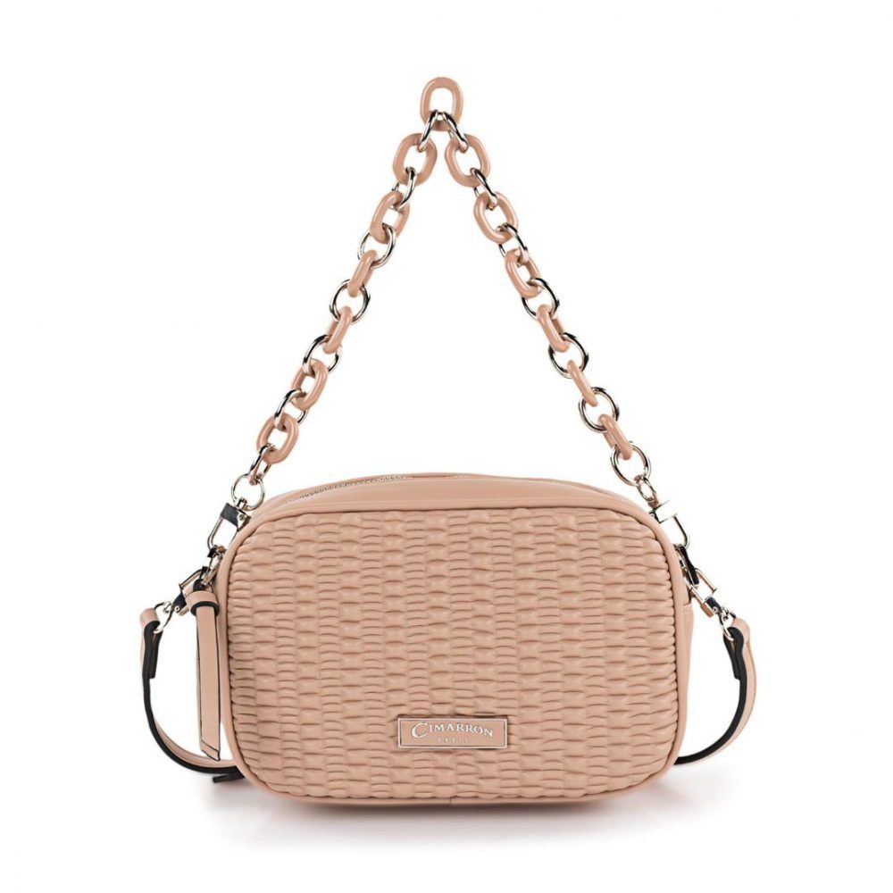 Bolso bandolera de mujer drapeado de Cimarron frontal beige