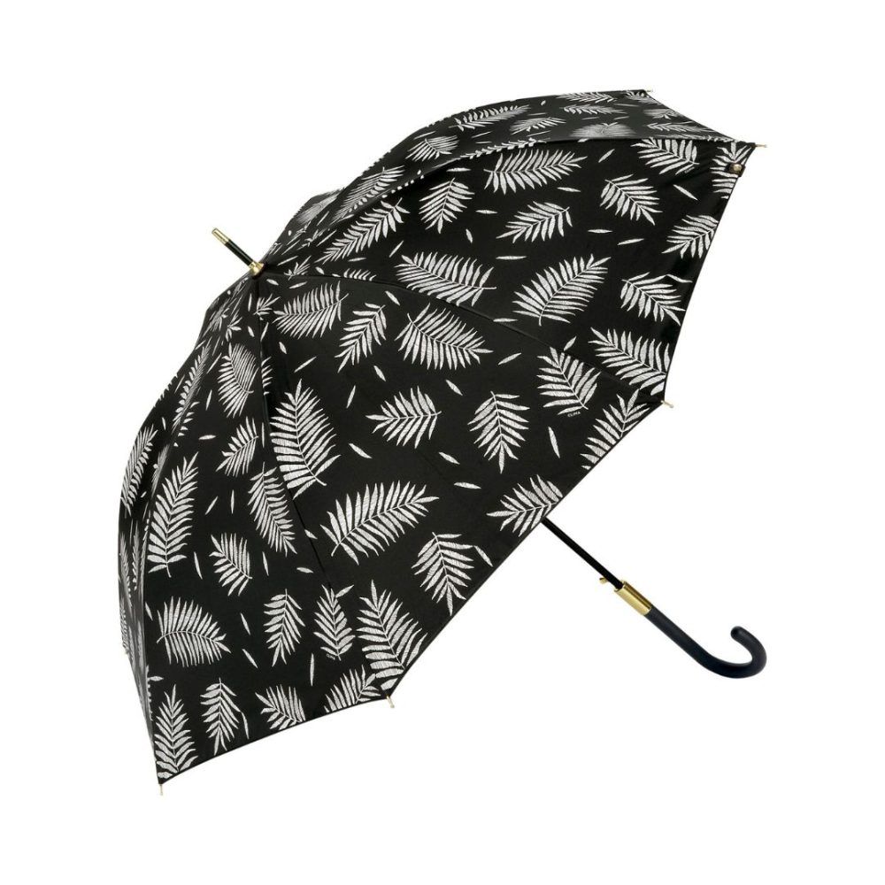 Paraguas largo de mujer con estampado de hojas MP negro abierto