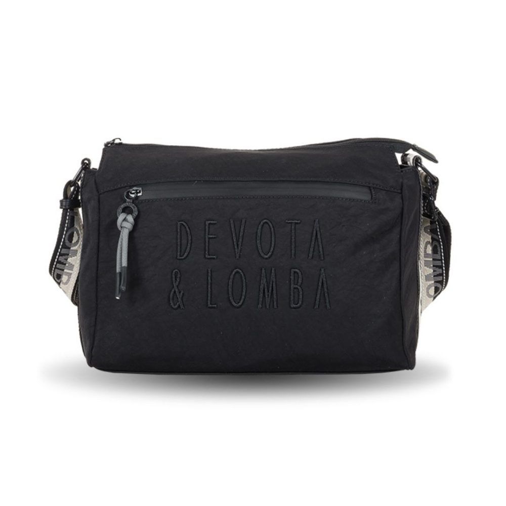 Bolso bandolera de tela Devota y Lomba con logo negro