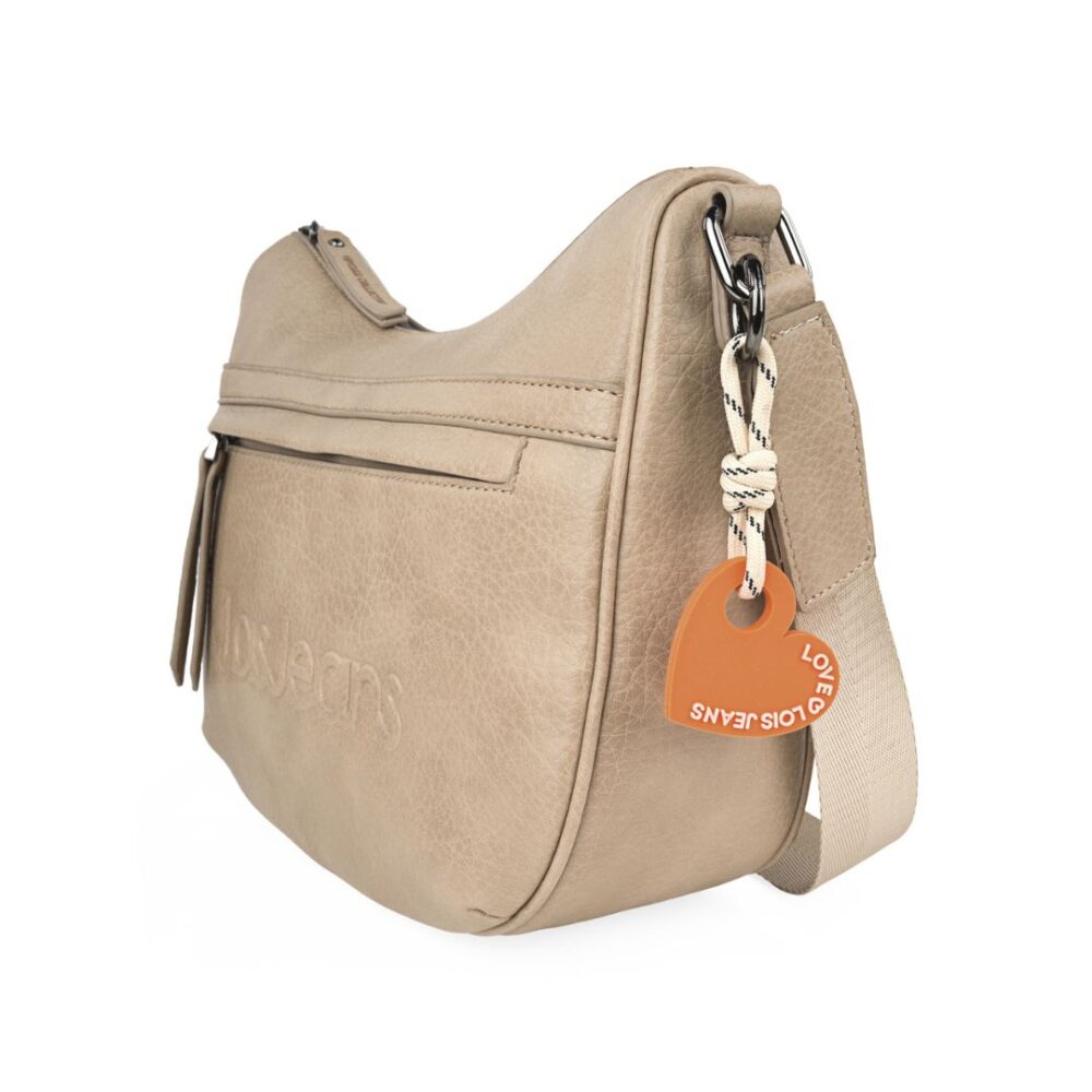 Bolso bandolera góndola Lois beige detalle de colgante