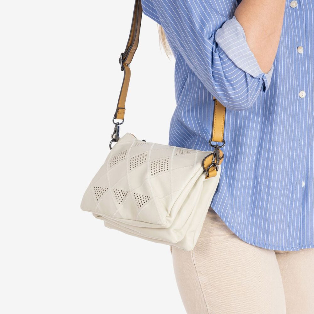 Bolso bandolera triple compartimento Matties beige probado